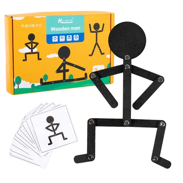 Kids Montessori Toys Wooden Early Learning Educational Puzzles Sporty Pose JigsawImprove Hands-on Skill Busy Board Gifts
